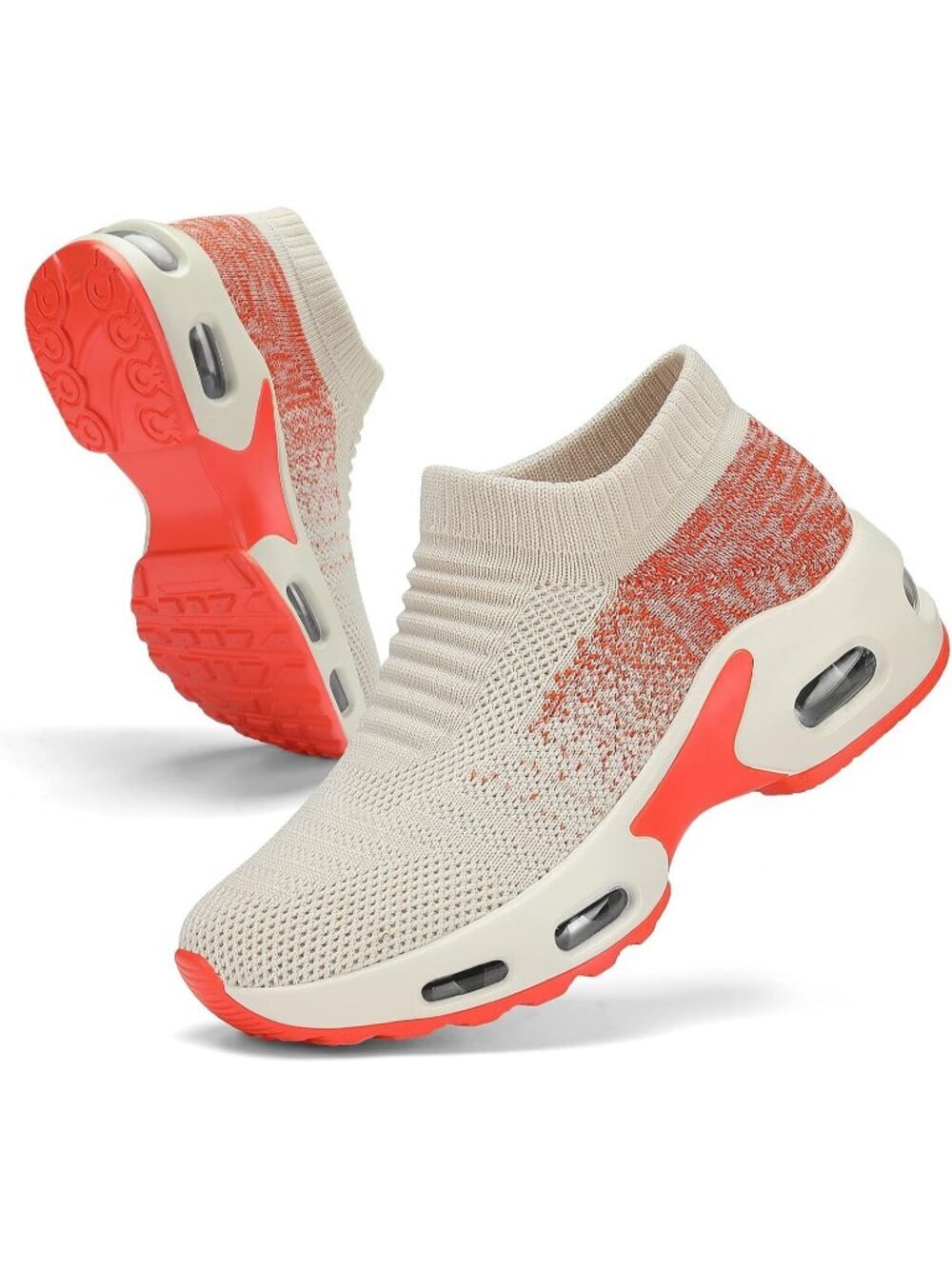 Womens Beige Blend Mesh Light Weight Pull-On Air Cushion Slip on Walking Sneaker